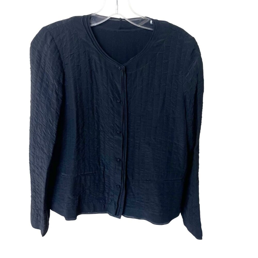 Eileen Fisher Black Silk Button Front Jacket Textured - Measures Size Small